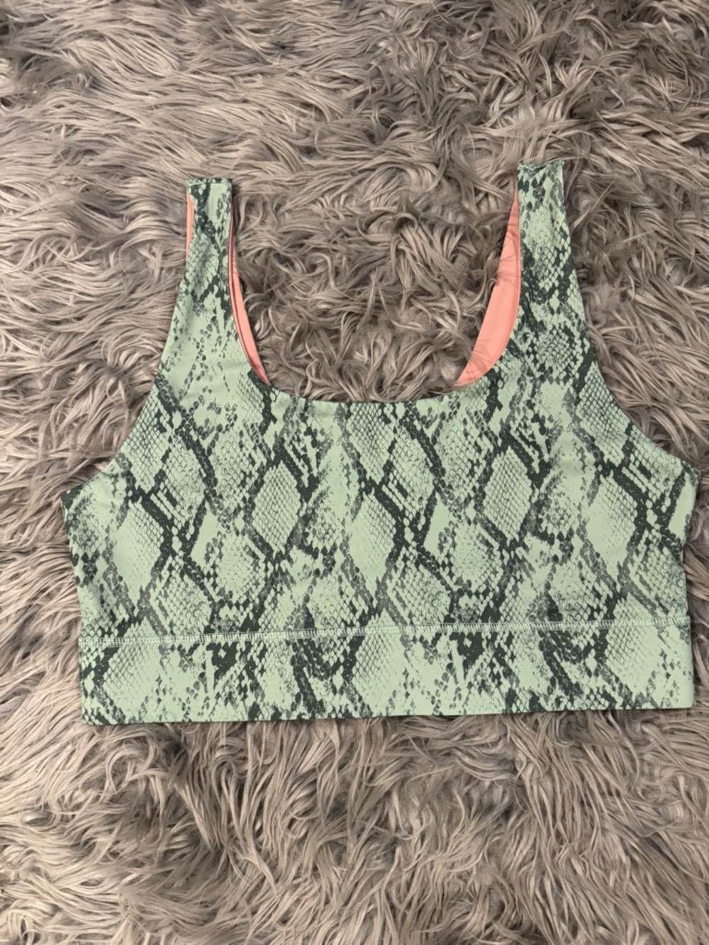 Women’s Fabletics Reptile-Print Mint & Coral Reversible sports bra